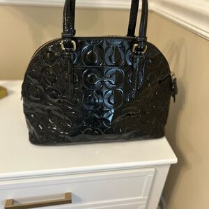 Coach Glossy Black Embossed Satchel